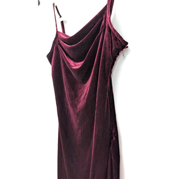 1 State Burgundy Port Velvet Bias Cut Cowl Neck Midi Slip Dress Y2K Glam Medium - Picture 6 of 13
